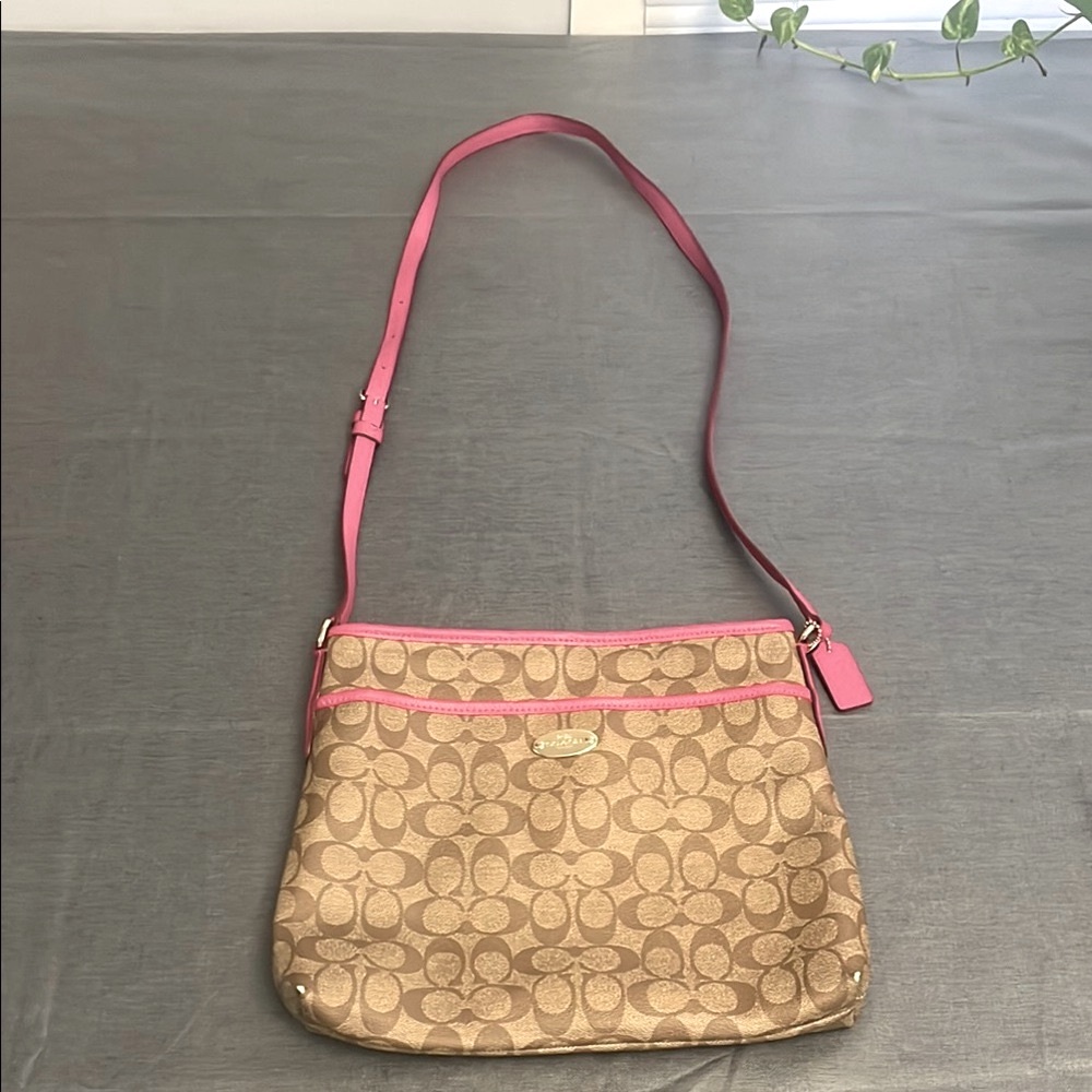 Coach Brown and Pink Signature Crossbody Bag